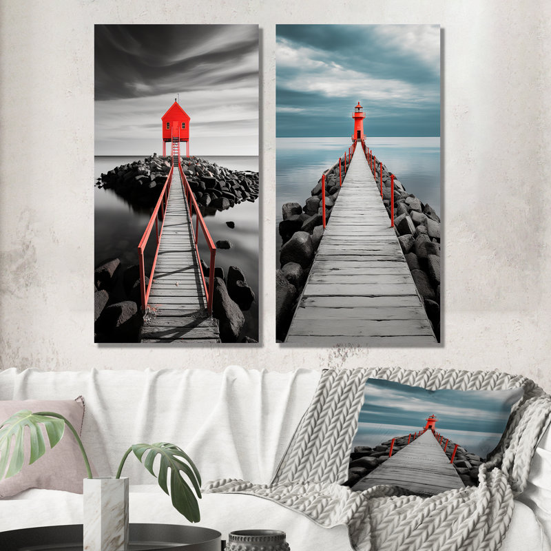 «Coastal Pier Reflections», 2 pièces sur toile, Toile tendue, H 40 po x l 40 po