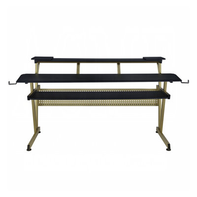 Wood And Metal Music Desk With Keyboard Tray In Black