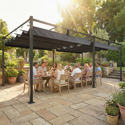Pergola 19 'x 10' avec auvent rétractable pour patio, gris foncé