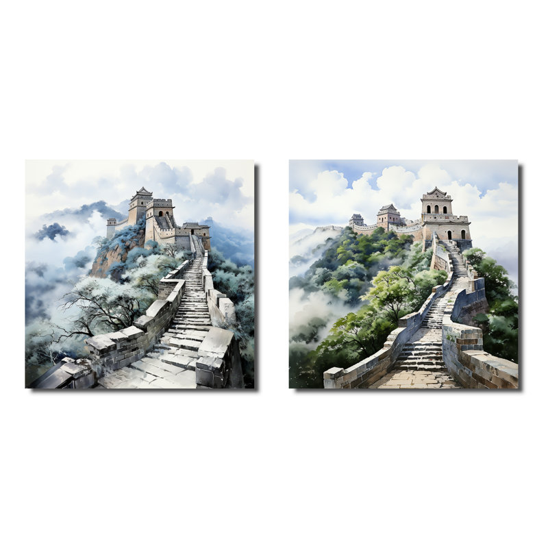 «Great Wall of China Serenity I», ensemble d'art mural sur toile chinois, Toile tendue, H 16 po x l 33 po x P 1 po