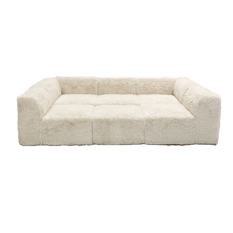 Méridienne de salon modulaire 6pc, Similicuir sable