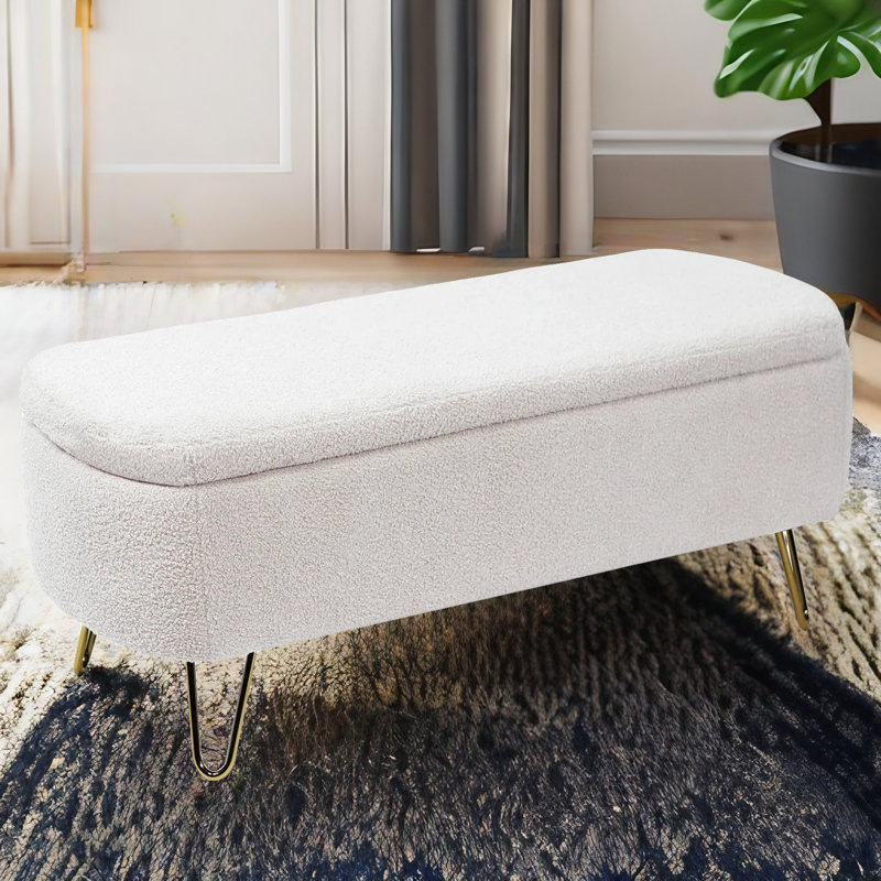 Repose-pieds de rangement rectangulaire Cassiopia, Fausse fourrure blanche