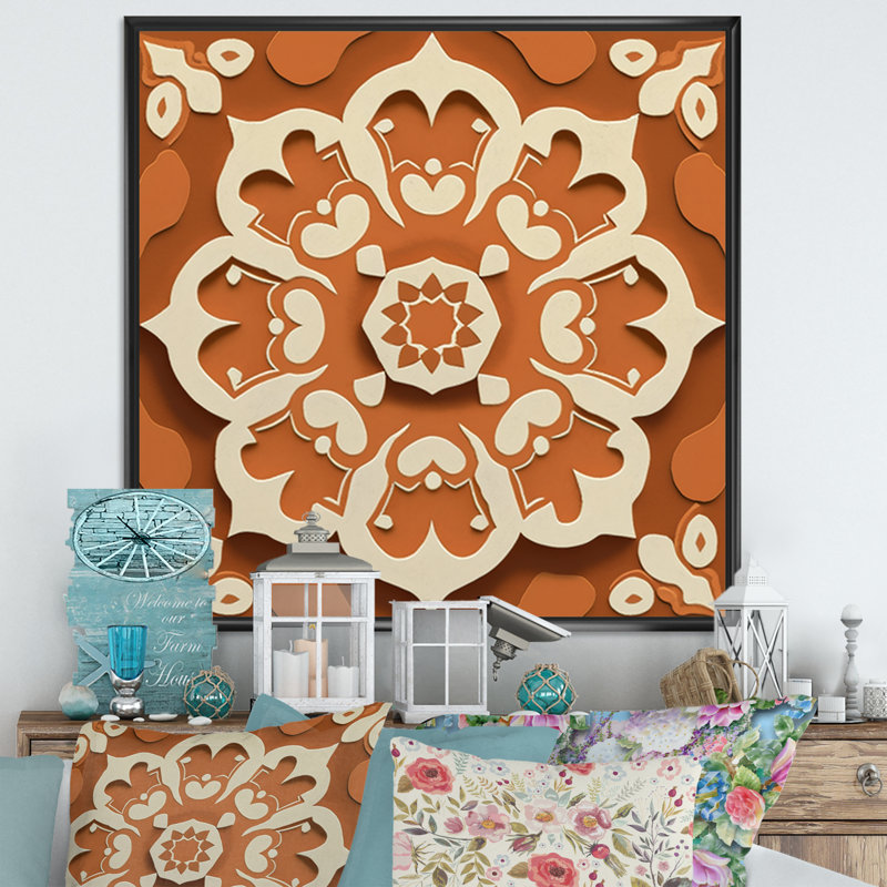Carreaux marocains en tons de terre I - reproduction sur toile, H 24 po x l 24 po x P 1 po, Toile avec cadre flottant noir