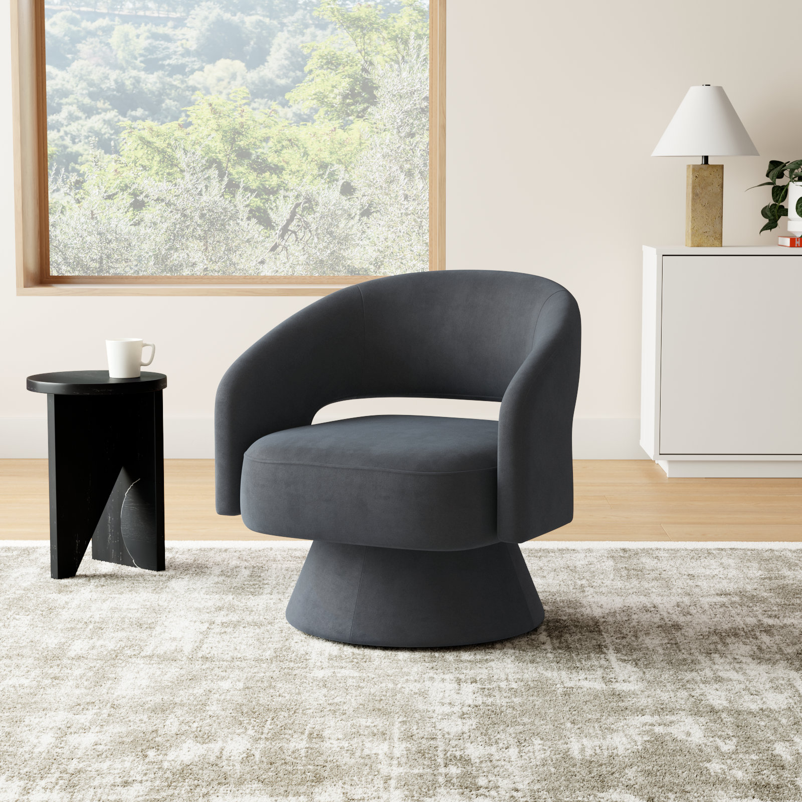 Bhupendra Swivel Accent Chair, Dark Grey Velvet