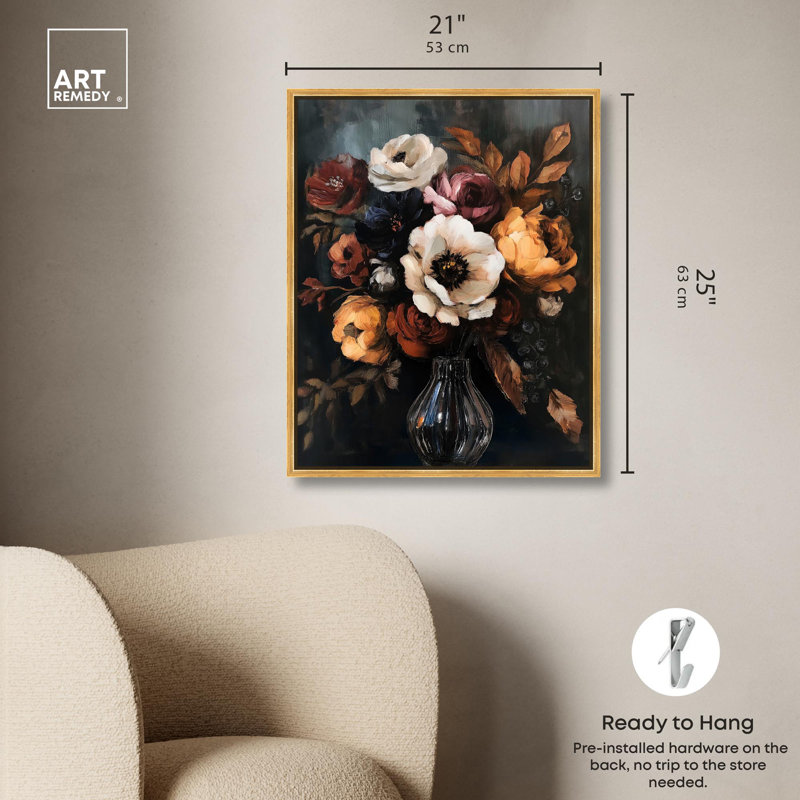 «Velvet Night Bloom I», impressions sur toile par Art Remedy, H 25 po x l 21 po, Cadre flottant doré