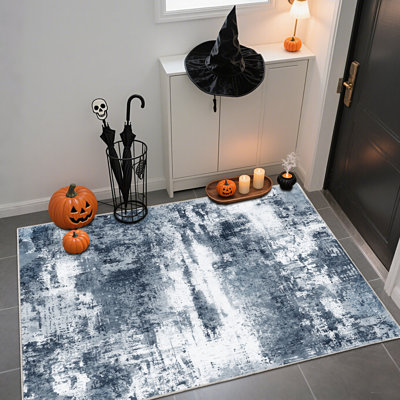 Tapis moderne à motif à poils courts lavable moderne abstrait bleu pour le salon, tapis décoratif antidérapant 4 x 6 pour la chambre à coucher, tapis performant pour la décoration intérieure, idéal pour les endroits très passants