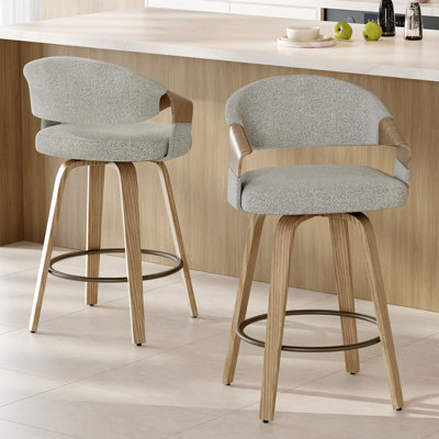 Tabouret de comptoir pivotant de style Mid-Century avec structure en bois cintré