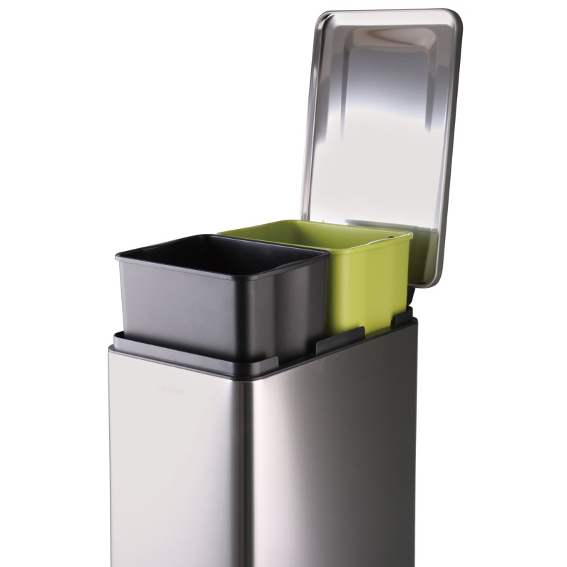 Slim Silver Stainless Steel Dual Compartment Recycling Bin