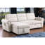 Canapé-lit modulaire en chenille beige avec rangement supplémentaire et chenille réversible