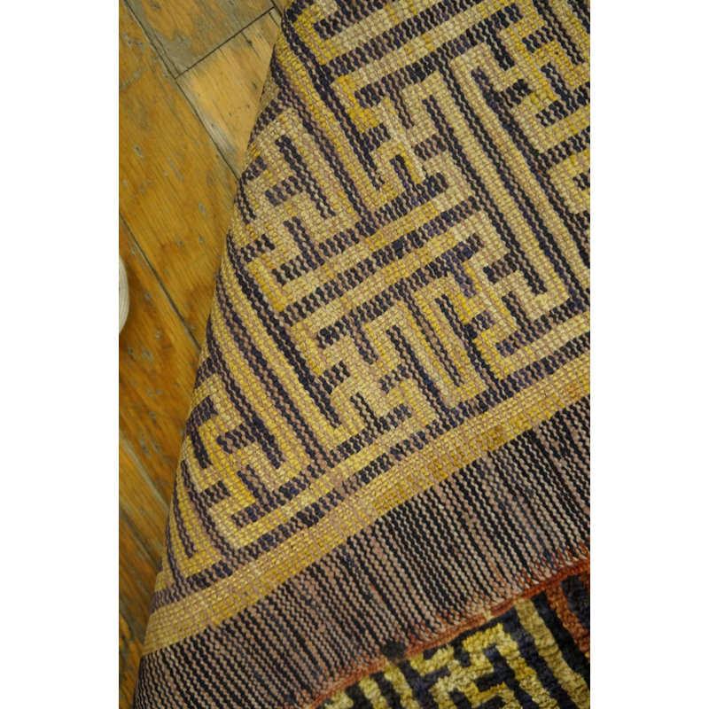 Antique Ningxia Hallway Runner Silk Gold Rug