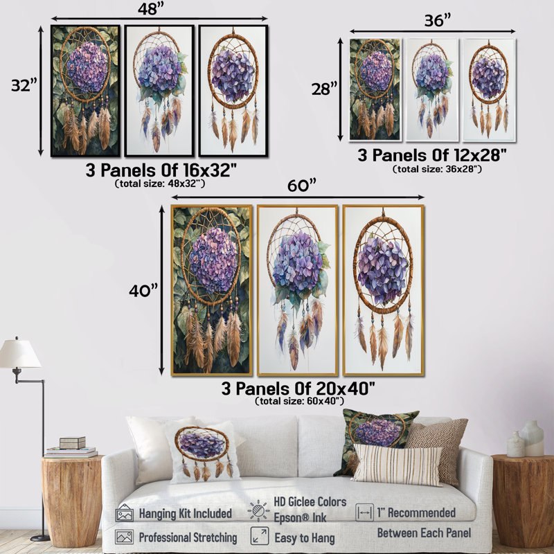 Hydrangea Dreamcatcher I - Collection d'art mural Hydrangea, H 28 po x l 36 po, Impression encadrée flottante, Blanc