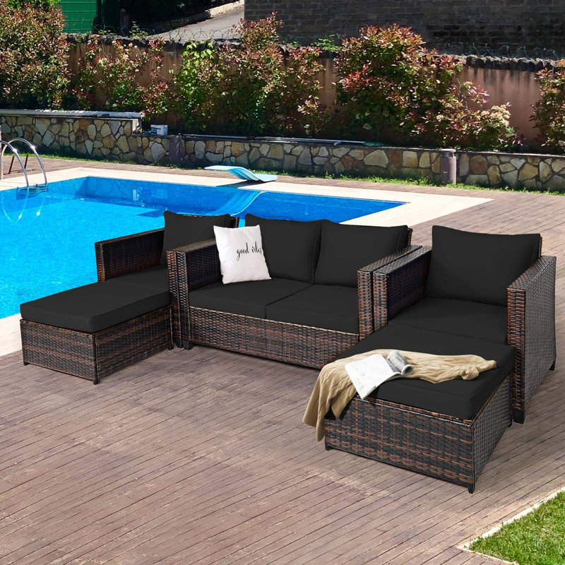 Langston 6 - Person Patio Conversation Set with Cushions, Black