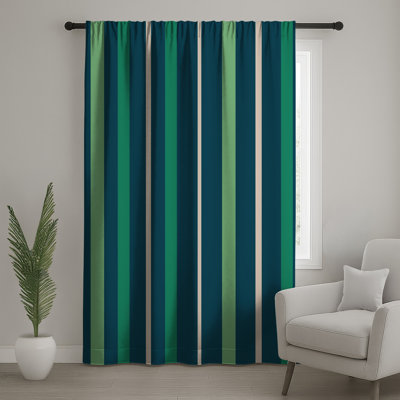 Green Blue Stripes Window Curtains, Stripes Sheer & Blockout Curtains - 1 Panel