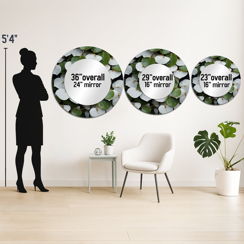 Green Green Leafs Collage - miroir mural États-Unis, miroir décoratif rond vert, impression d'art en métal, 36 po x 36 po