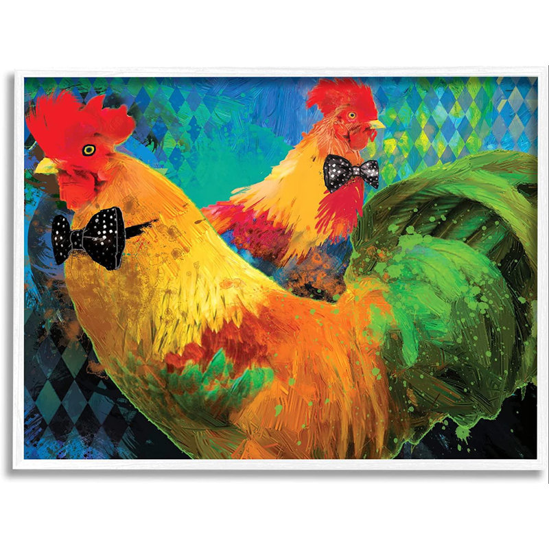 Poules portant des nœuds papillon à motif de losanges, cadre photo sur panneau de fibres à densité moyenne, L 30 po x H 24 po