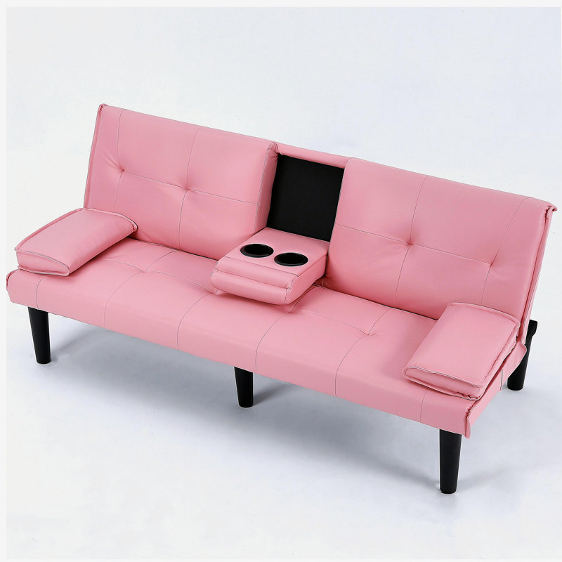 Le canapé-lit multifonctionnel en PVC rose de 67 pouces, avec un design pliable et porte-gobelet, rend extrêmement pratique la transformation du salon en chambre d'amis
