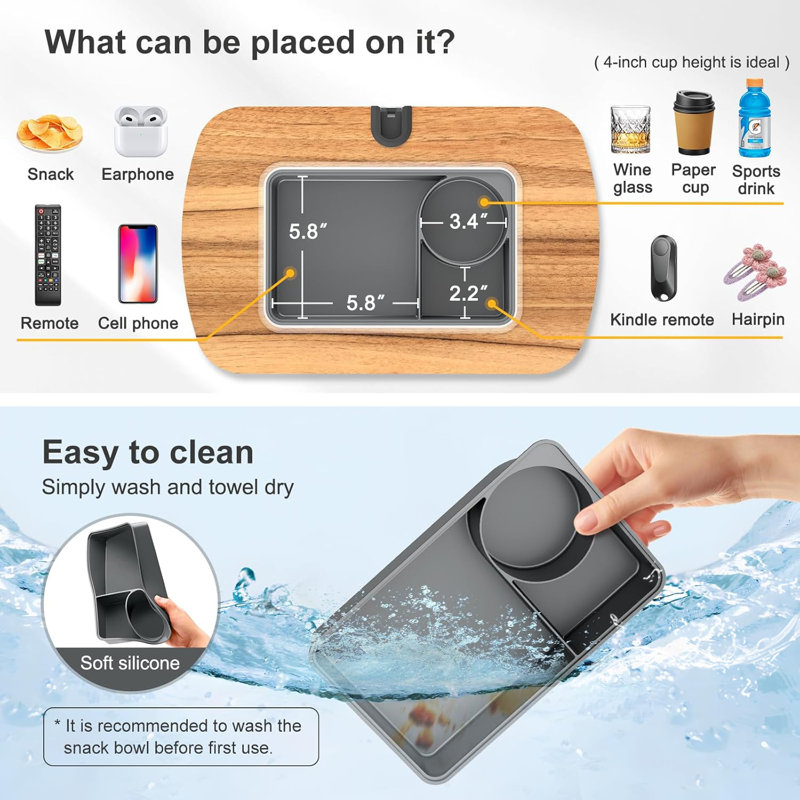 Adjustable Lap Beanbag Tablet  Stand, with Snack Bowl,360° Rotating Cli