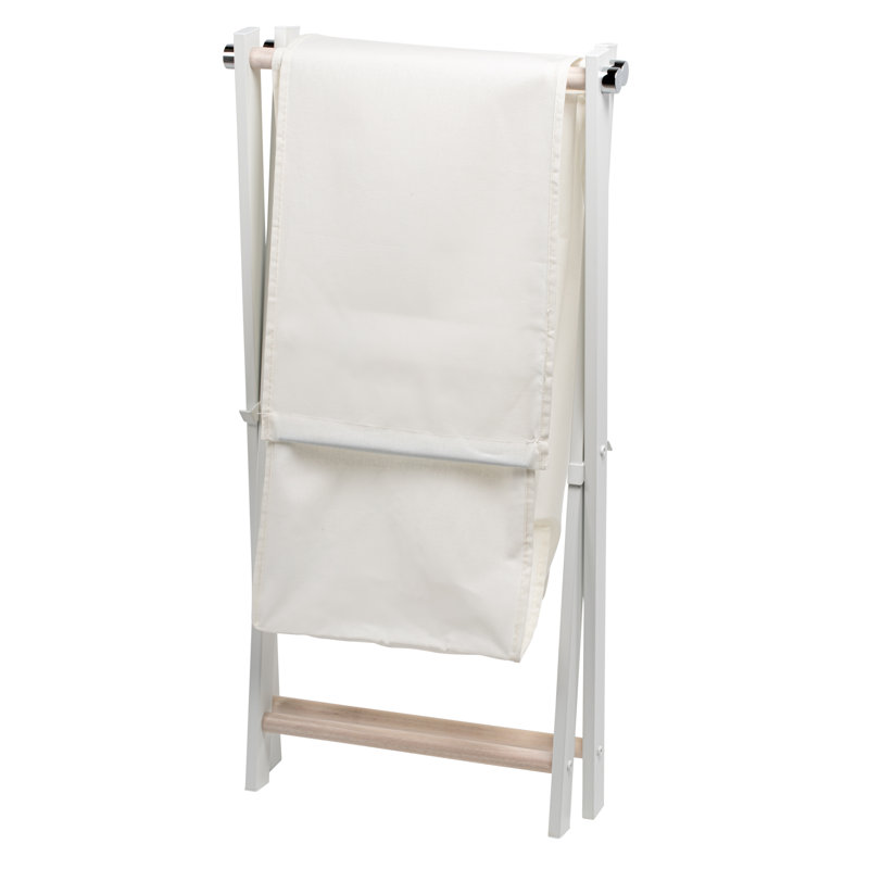 Panier à linge pliable en bois d'hévéa blanc et métal