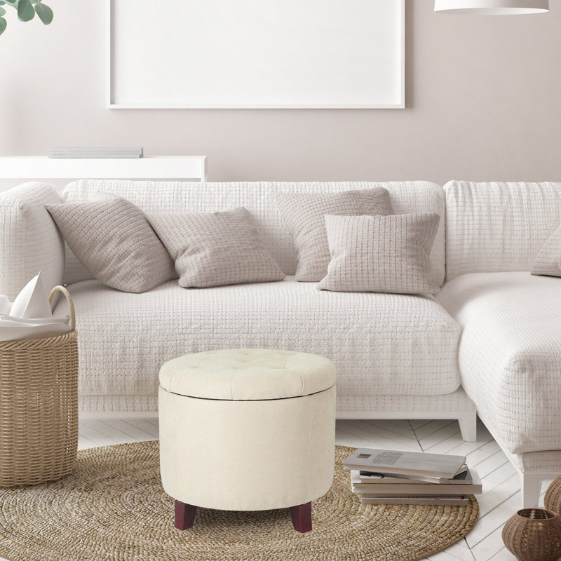 Vella Upholstered Ottoman, Beige Linen