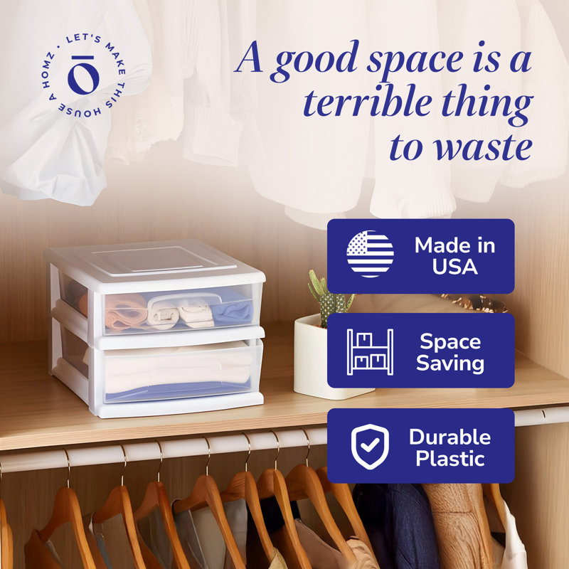  Plastic 2 Drawer Medium Storage Cart, White Frame with Clear Drawer, 2 Pack, White