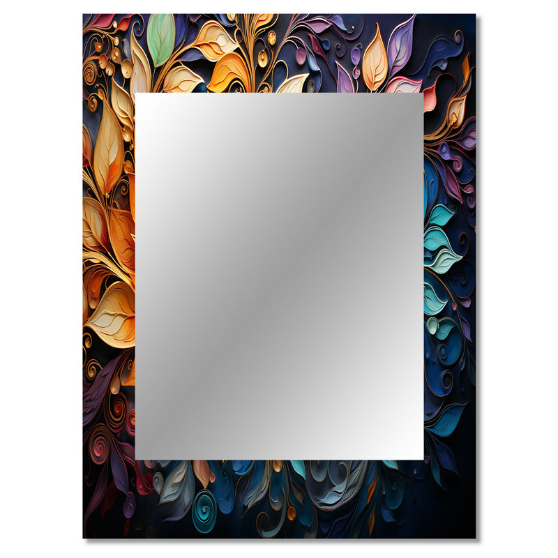 Art coloré indien coloré, Rangoli I - miroir d'art indien, miroir mural unique mondial, impression sur métal, 40 po x 30 po
