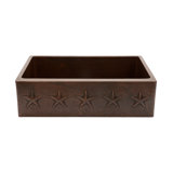 33" Hammered Copper Apron Front Single Basin Kitchen Sink w/ Star Design