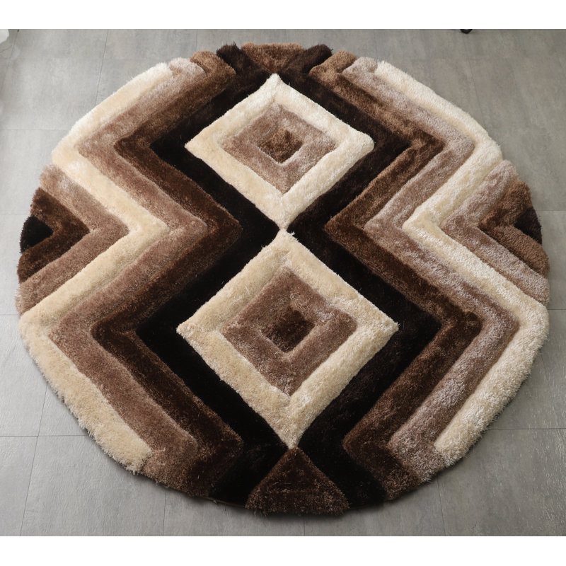 Tapis brun / beige à poils longs Corey-Leigh, Rond 7 pi