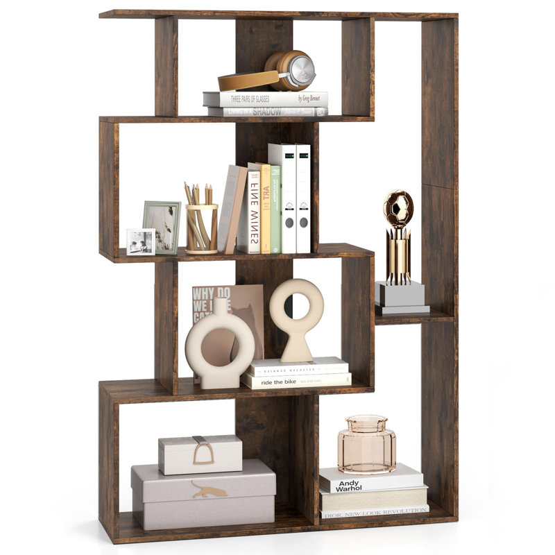 Open-Back Geometric Bookshelf Home 6-Cube Large Bookcase, Brown