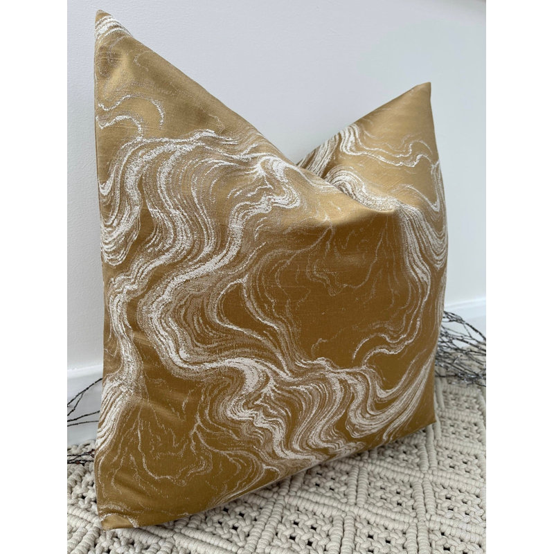 Abstract Navy Square Throw Pillow Cover, Gold