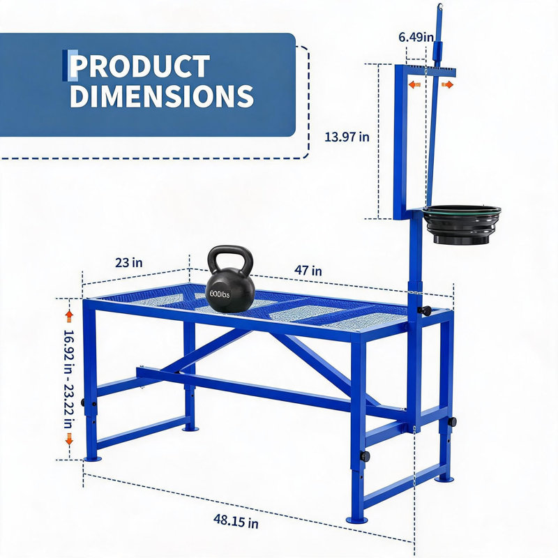 Support de traite pour chèvres de 119 cm avec têtière et pieds ajustables, support de toilettage pour bétail avec mangeoire