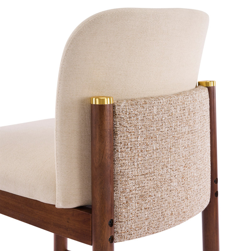 Ensemble de 2 tabourets de comptoir rembourrés en bois Lois, chaise de bar, structure en noyer foncé avec revêtement beige