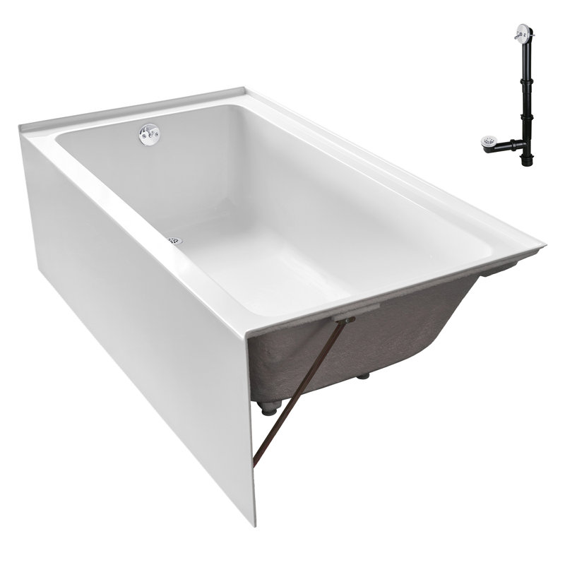 Baignoire en alcôve en acrylique blanc brillant avec drain extérieur 66 po x 34 po Streamline, Blanc lustré