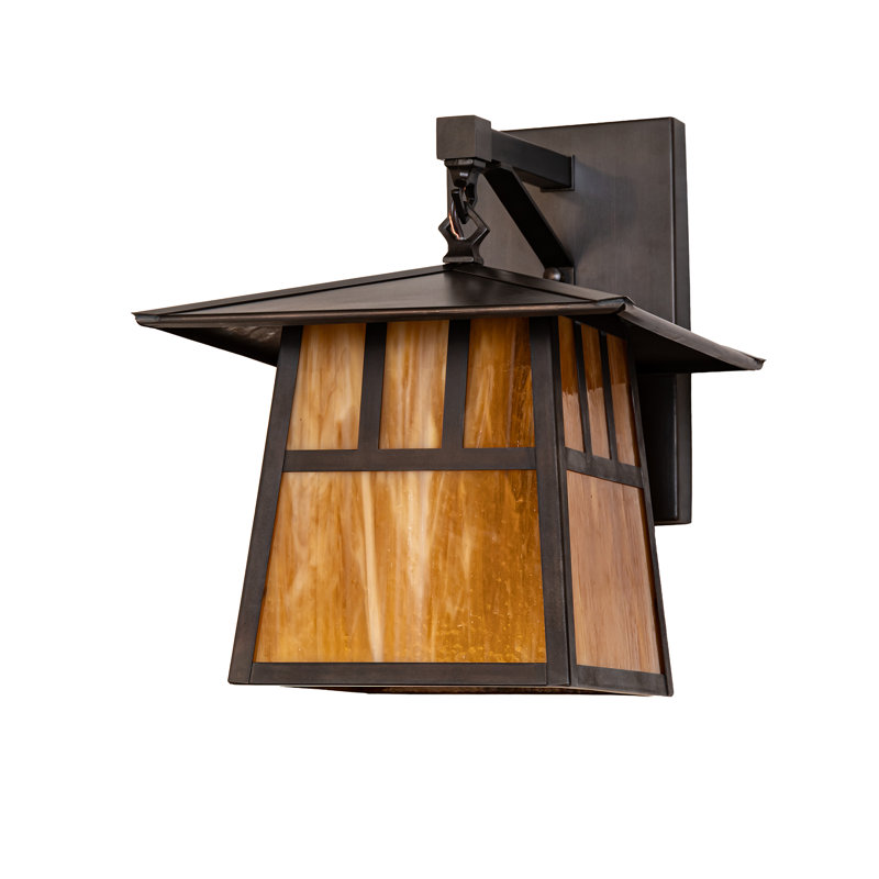 1 - Light Sconce, 15" H x 12" W x 12.75" D, Beige / Craftsman Brown