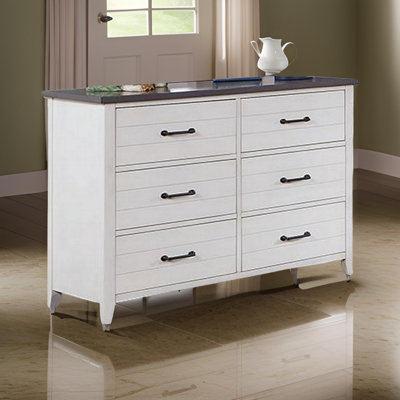 Kiasia 48 Inch Wide Dresser, 6 Drawers, White Solid Wood And Gray Top -  Red Barrel StudioÂ®, 1F7DED5258464D52BAC5068F517C5902