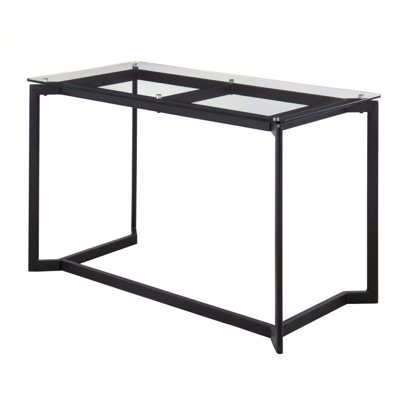 Masters Modern Office Desk In Black Steel With Clear Glass Top By