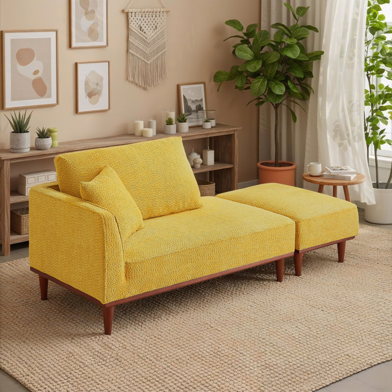 Finken Upholstered Chaise Lounge and Stool, Yellow