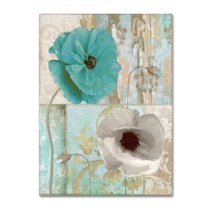 Blue and White Floral Canvas Art with Frame