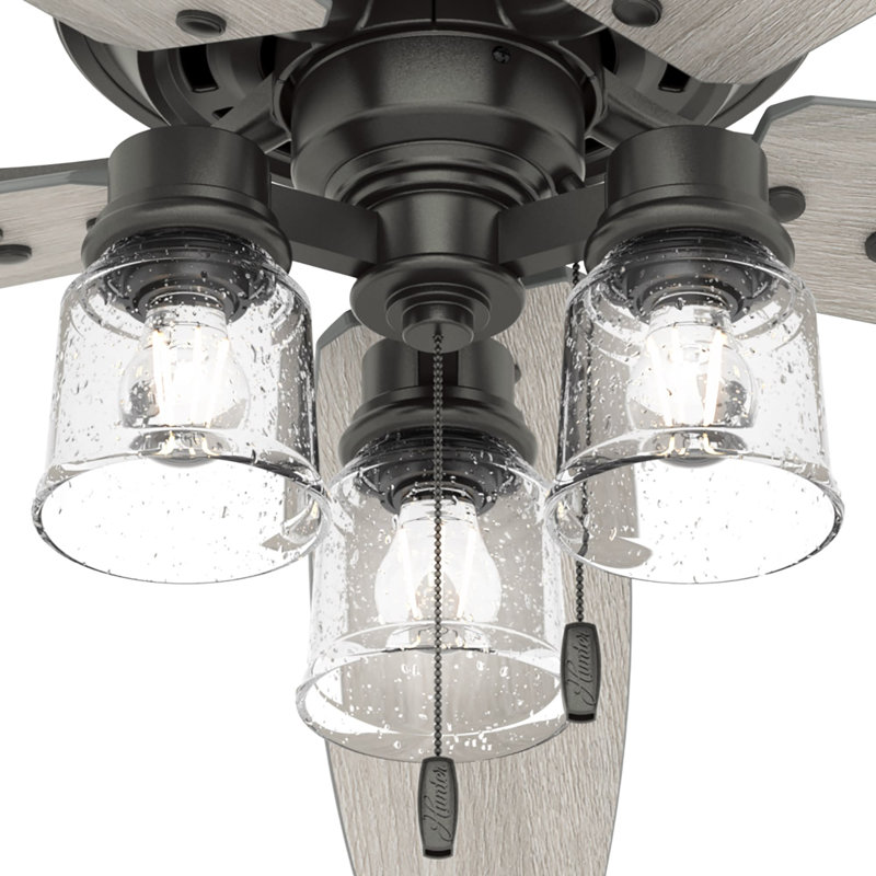 60" Churchwell 5 - Blade Ceiling Fan with Pull Chain and Light Kit Included, Bronze Finish/Light Gray Oak