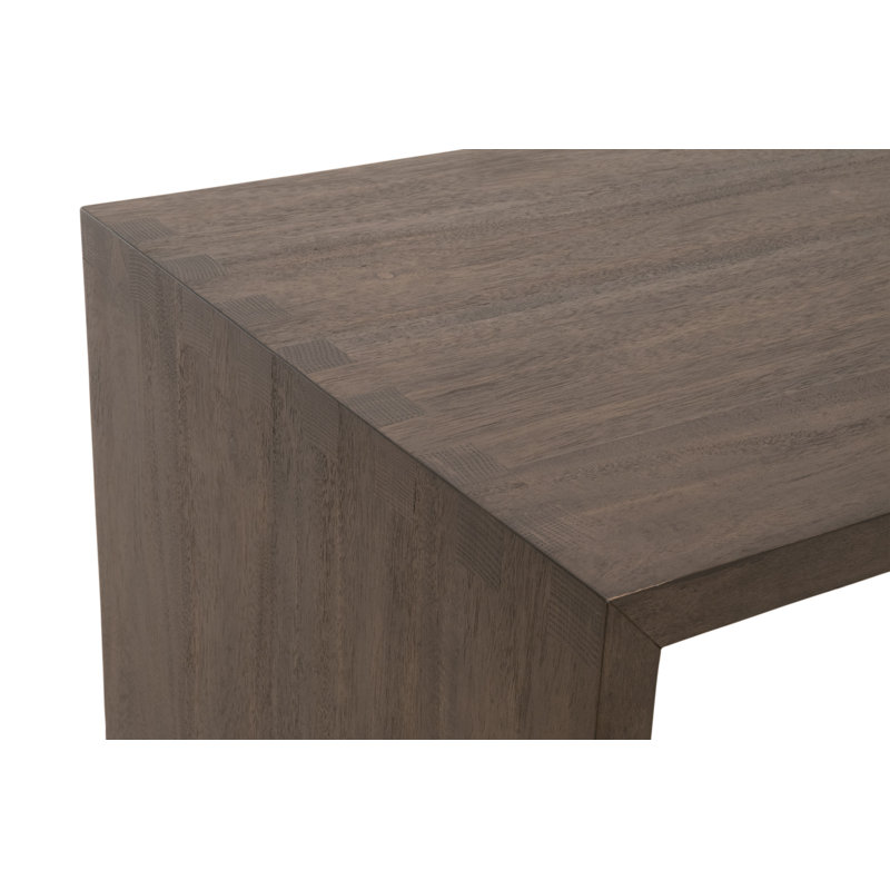 Burnished Brown Acacia Rectangular Coffee Table with Tan Vegan Leather Ottoman