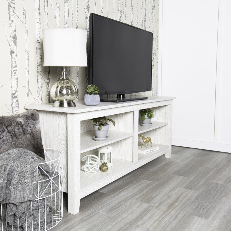 Meuble télé avec rangement ouvert Sunbury, Blanc délavé, 58"