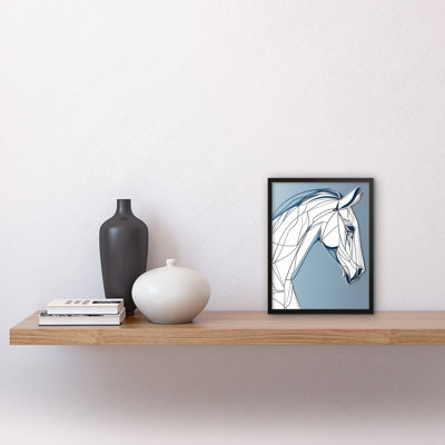 Horse Portrait White And Blue Minimal - Single Picture Frame Print