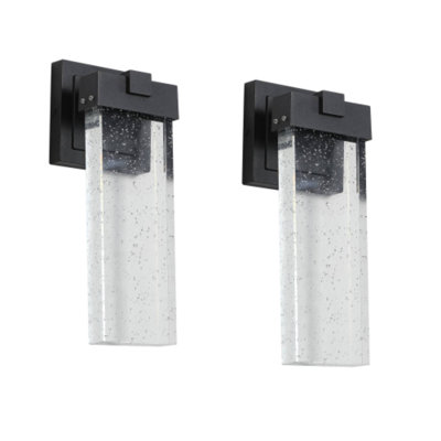 Weatherproof 2-Pack LED Wall Light Fixture 12W, Bubble Crystal Sconce With Light Sensor For Garden Porch
