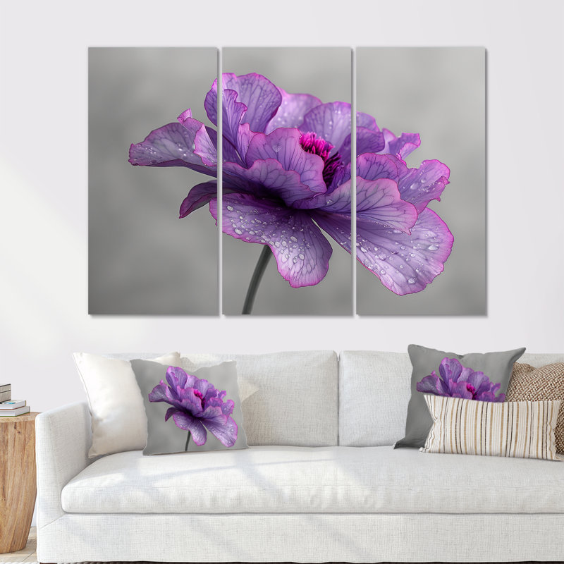 Mauve, gris, fragiles, souci, pétales de souci - ensemble d'art mural souci, H 40 po x l 60 po x P 1 po