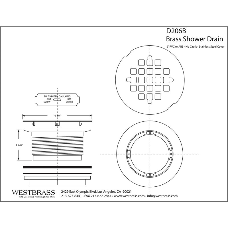 Couvercle de drain de douche carré 4-1 / 4 "avec tuyau de drain en laiton 2", Bronze antique