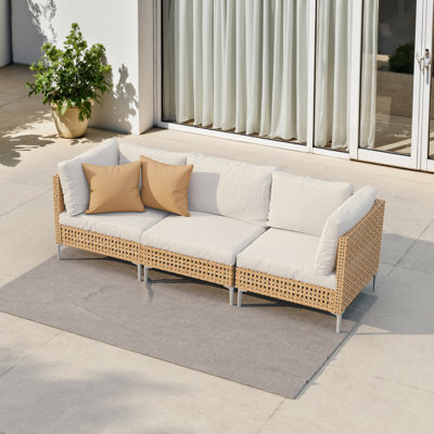 Canapé modulaire en osier 3 places avec coussins