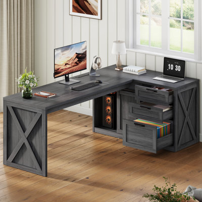  Bureau en L Farmhouse avec ports de charge intégrés