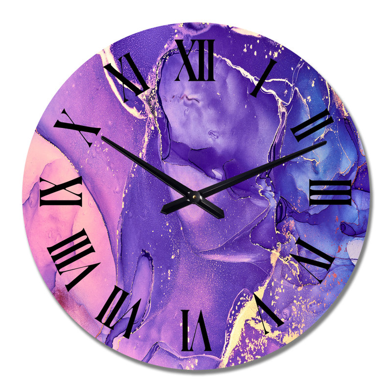 Purple and Blue Liquid Fuchia Art IX - Modern Wall Clock, Large