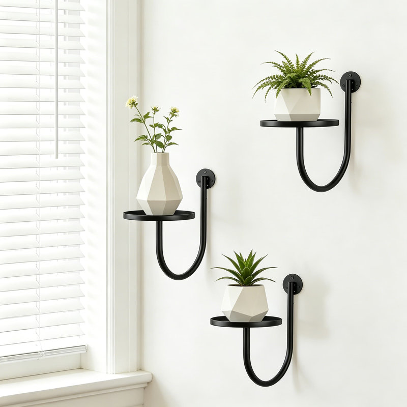 Jardinières murales en métal pour plantes d'intérieur, paquet de 3 tablettes flottantes - Décoration verticale compacte pour le salon, la chambre à coucher, la cuisine, le bureau et la salle de bain