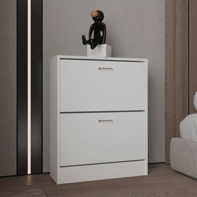 Étagère à chaussures à deux portes avec tablettes réglables, rangement moderne