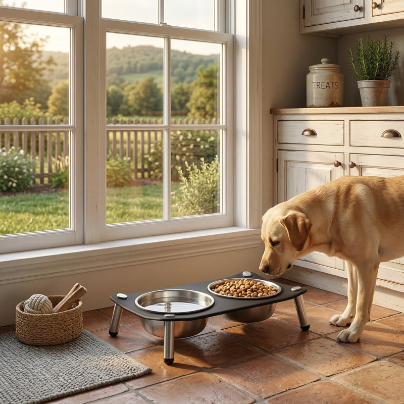 Bol réglable pour chien surélevé, bols en acier inoxydable de 56 oz